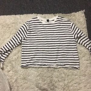 White and navy striped cropped long-sleeve